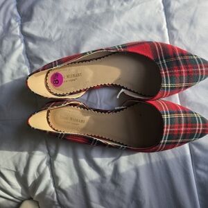 Isaac Mizrahi Red Flats with Tartan Pattern